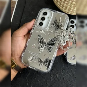 آیینه‌ای طرح پروانه به همراه بند آویز قلب Mirror Butterfly Heart Charm 1