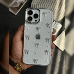 ژله‌ای شفاف اکلیلی طرح پاپیون فلزی Transparent Bow Glitter Case 1