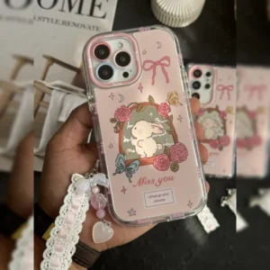 خرگوش پاپیون صورتی گلدار به همراه بند Cute Floral Pink Bow Tie Rabbit Plush With Adjustable Strap 1