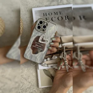 قلب مرواریدی آینه ای محافظ لنز همراه بند Pearl Mirror Heart LensGuard Strap 1