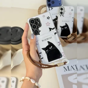 گربه مشکی ستاره ای جاکارتی همراه بند Starry Black Cat Card Slot Strap 1