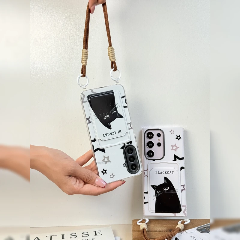 گربه مشکی ستاره ای جاکارتی همراه بند Starry Black Cat Card Slot Strap 4