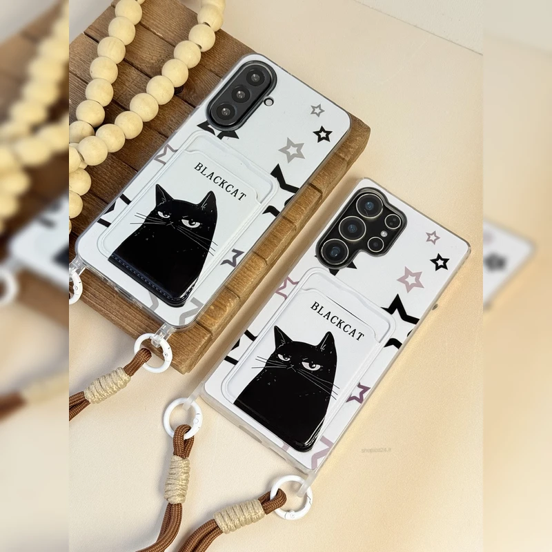 گربه مشکی ستاره ای جاکارتی همراه بند Starry Black Cat Card Slot Strap 5