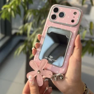 آیینه صورتی خالدار همراه بند Pink Polka Mirror With Strap 1
