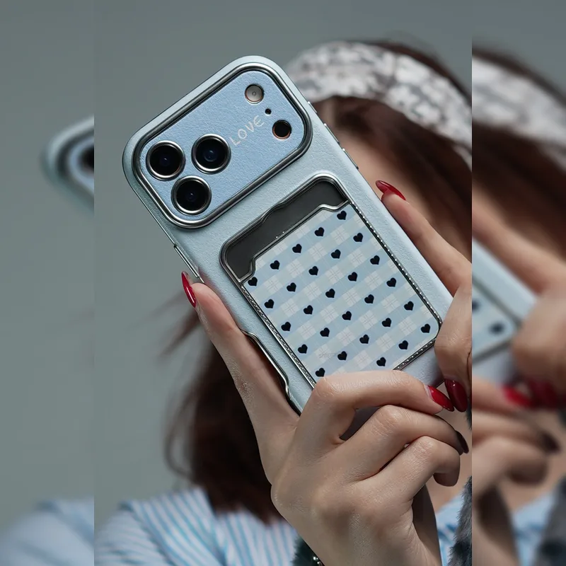 قلب آیینه ای جاکارتی بند خزدار Mirror Heart Card Slot Furry Strap 2