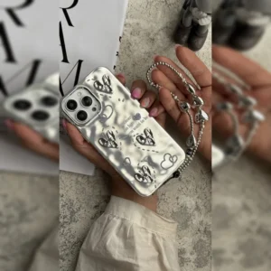 قلب نقره ای براق همراه بند Shiny Silver Heart With Strap 1