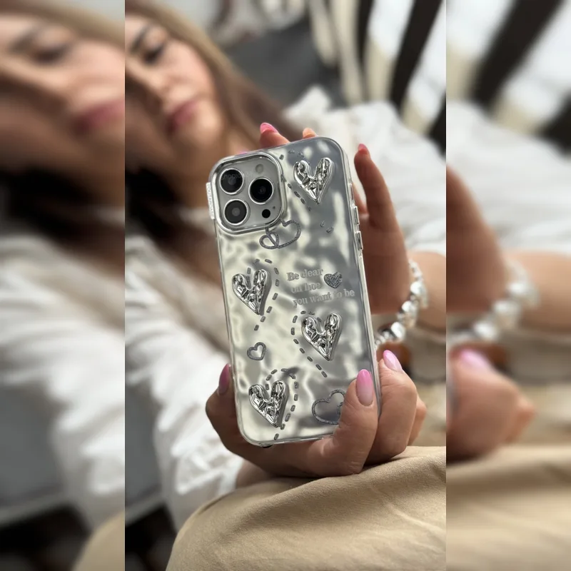 قلب نقره ای براق همراه بند Shiny Silver Heart With Strap 2