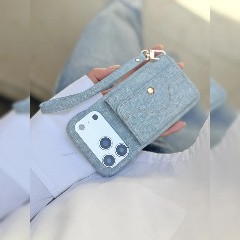 کیف جیبی جین همراه بند Denim Pocket Wallet Strap 3