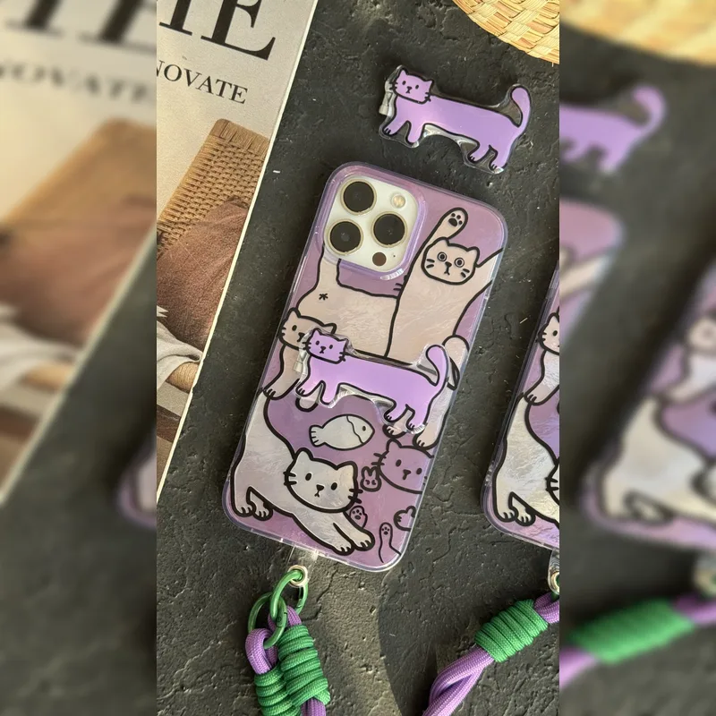 گربه کشیده بنفش استند شو همراه بند Purple Long Cat Stand With Strap 2