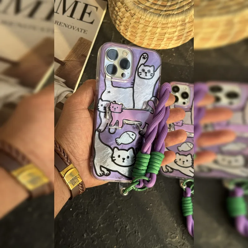 گربه کشیده بنفش استند شو همراه بند Purple Long Cat Stand With Strap 3