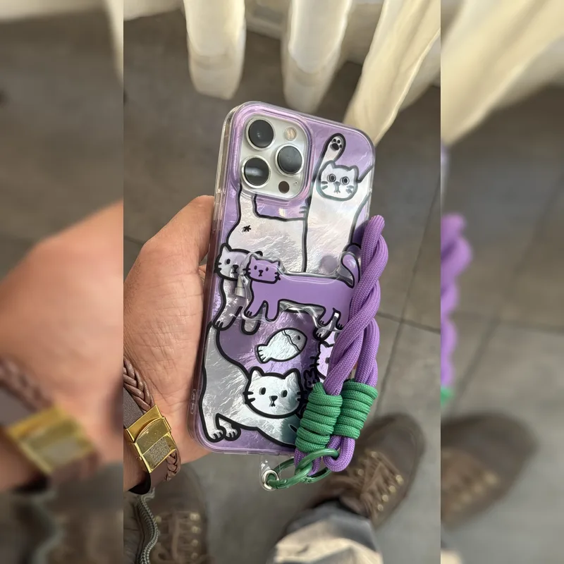 گربه کشیده بنفش استند شو همراه بند Purple Long Cat Stand With Strap 5