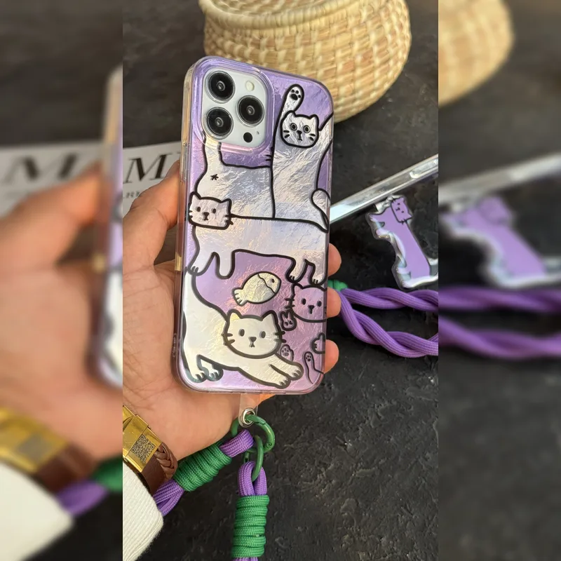 گربه کشیده بنفش استند شو همراه بند Purple Long Cat Stand With Strap 6